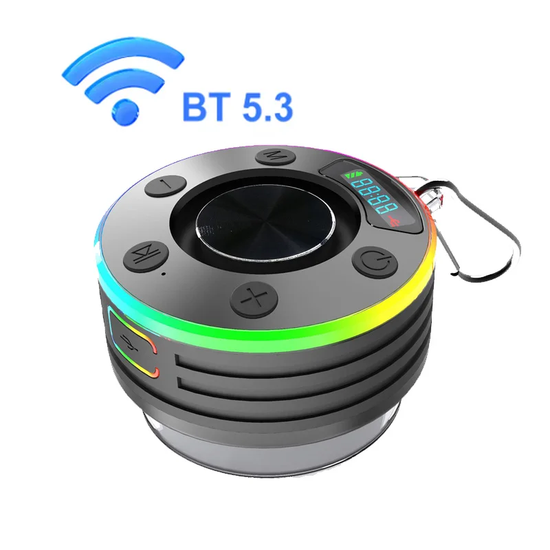 

Bluetooth-Compatible 5.3 Shower Speaker FM Radio Stereo Subwoofer IPX7 Waterproof Wireless Speaker with Suction Cup for Bathroom