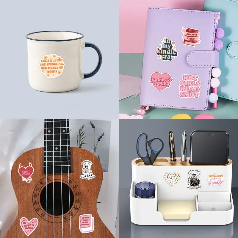 55 قطعة من ملصقات الكتابة على الجدران الشخصية من سلسلة الكتب، مادة نصية جمالية، شارات تزيين الكمبيوتر المحمول