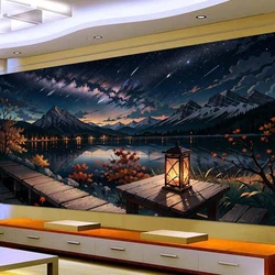 Diy Diamond Arts Painting Kits Large Size Meteor Shower Snow Mountain Lake Scenery Full Drill Mosaic Embroidery Night Picture