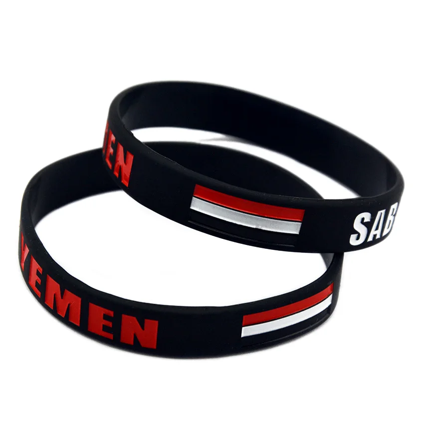 Bracelet en silicone avec logo du drapeau du Yémen, Saba Relief, pour soutenir les causes caritatives et faire la démonstration de sa mode.