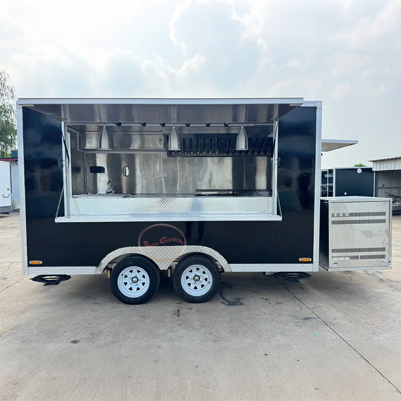

Outdoor Food Trailer Classic Black Main Body Sophisticated Calm Mobile Kitchen Catering Truck