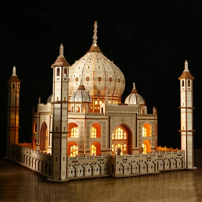 Maison de Puzzle 3D en bois, château Royal Taj Mahal avec assemblage léger, jouet pour enfants et adultes, Kits de modèles de bricolage, décoration de bureau pour cadeaux