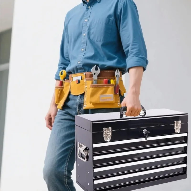 21 Inch Metal Tool Box With 4 Lockable Drawers, Portable Tool Chest with Auto-Locking System For Garage Work Room