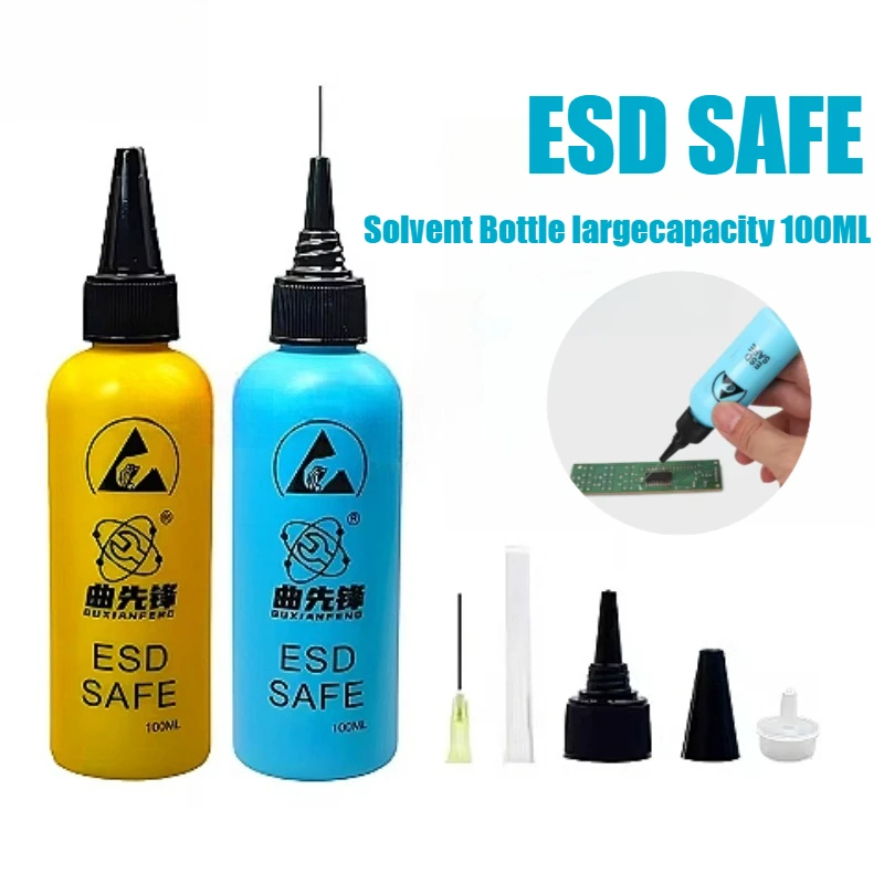 100ML ESD Dispenser Plastic Solvent Bottle High Quality Leak Proof Needle Bottle for Glue Removal Blue Yellow Hand Tool Sets