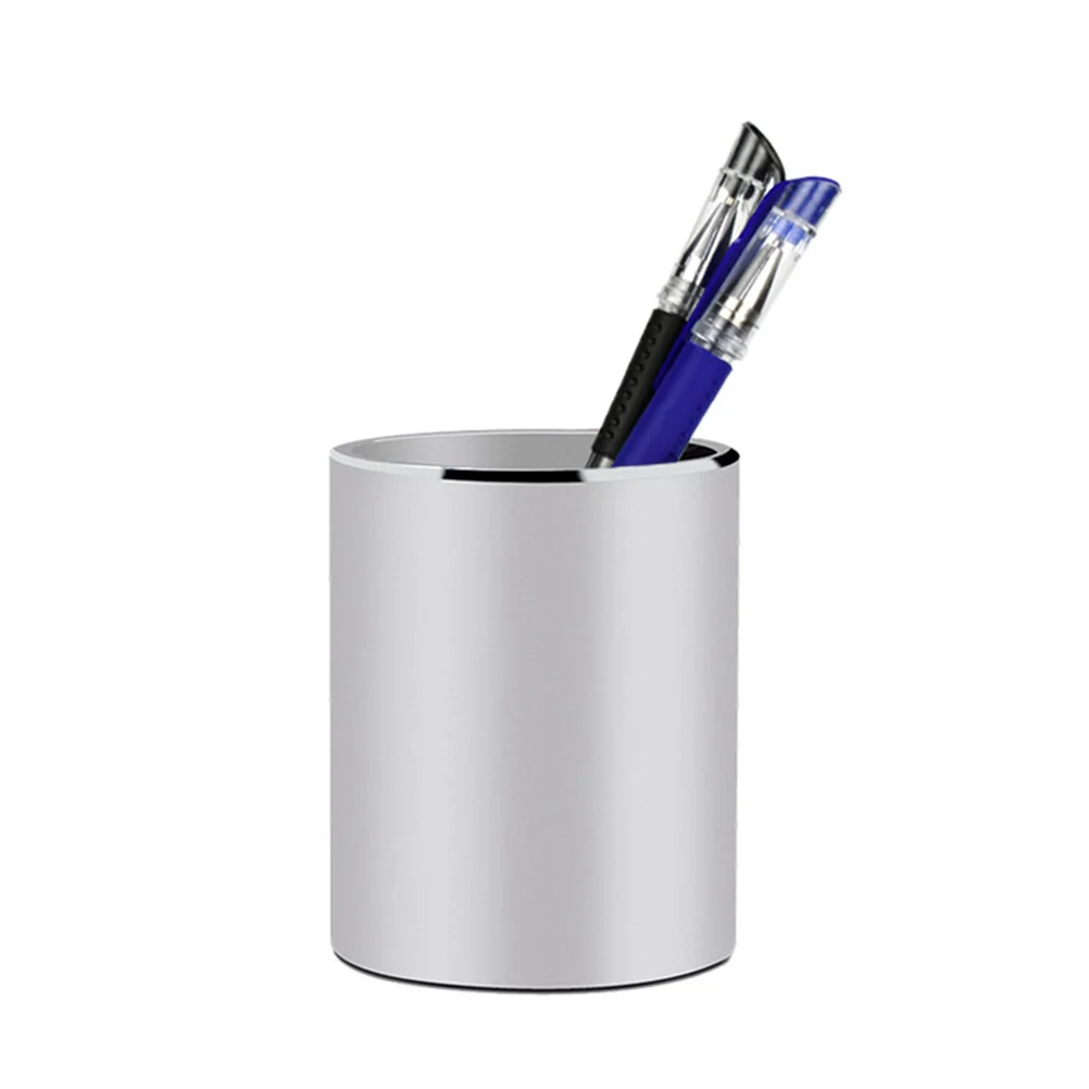 

Aluminium Alloy Pen Holder Round Brush Pot Pencil Container Desktop Stationery Organizer for Home Office School (Silver)