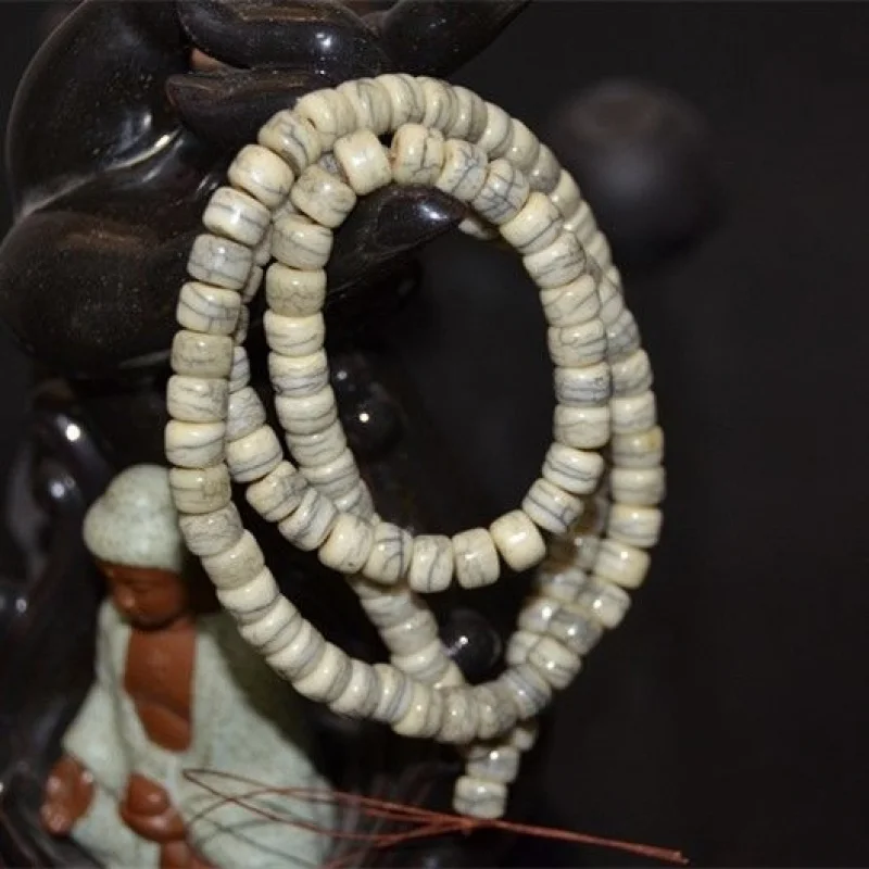 108 Yak Bone Vintage Ice-Cracked Pattern Barrel Beads for Men and Women DIY Accessories