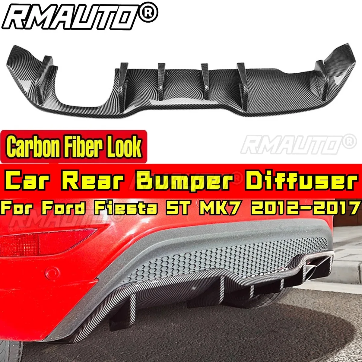 

For Ford Fiesta ST MK7 2012-2017 Body Kit Rear Bumper Splitter Protector Cover Rear Bumper Diffuser Spoiler Lip Car Accessories