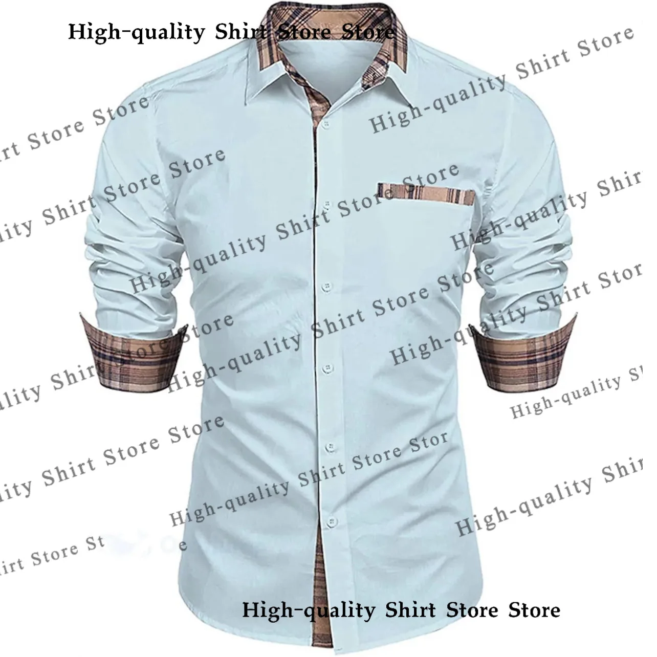 Formal men\'s shirt, casual and comfortable top, button up long sleeved shirt, front pocket 14 color men\'s clothing XS-6XL