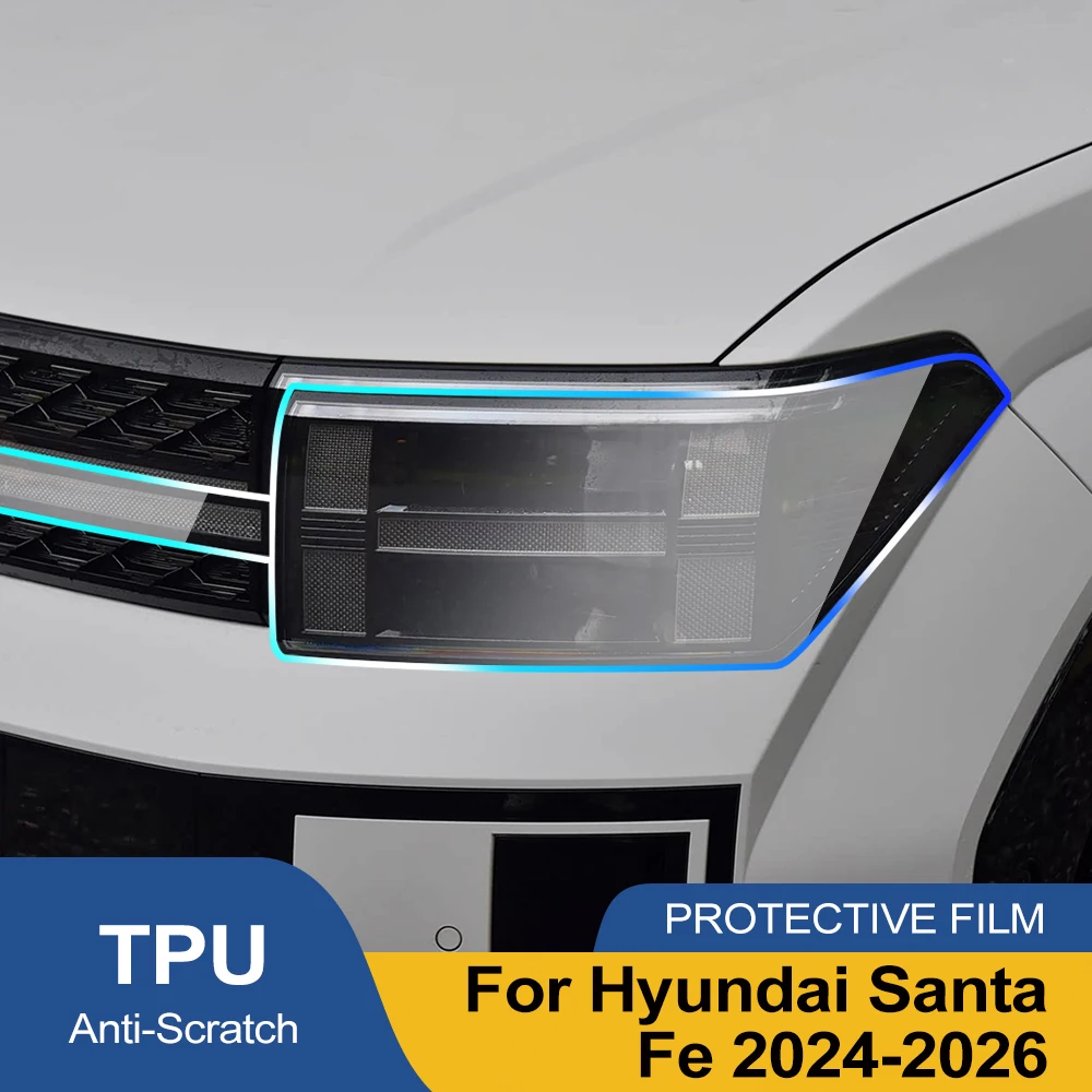 

Для Hyundai Santa Fe 2024-2026: Защитная пленка из ТПУ для фар, дымчато-черная, глянцевая, предварительно вырезанная, антицарапийная, виниловая, PPF