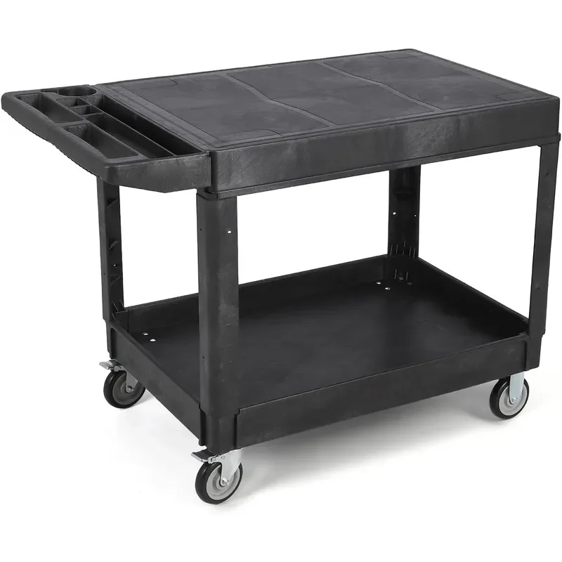 Large Heavy Duty Plastic Utility Service Cart Flat top 45.8 x 25 Inch Black