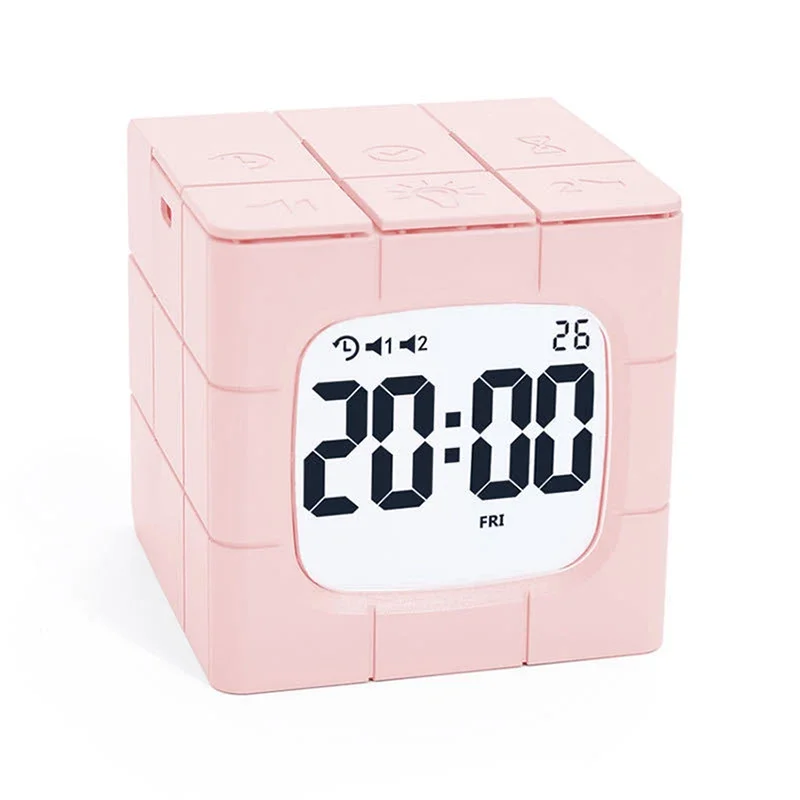 Creative Cube Wake Up Alarm Clock Timer, USB Charging Countdown Table Clock Time Manager, Adjustable Light Snooze Alarm Clocks