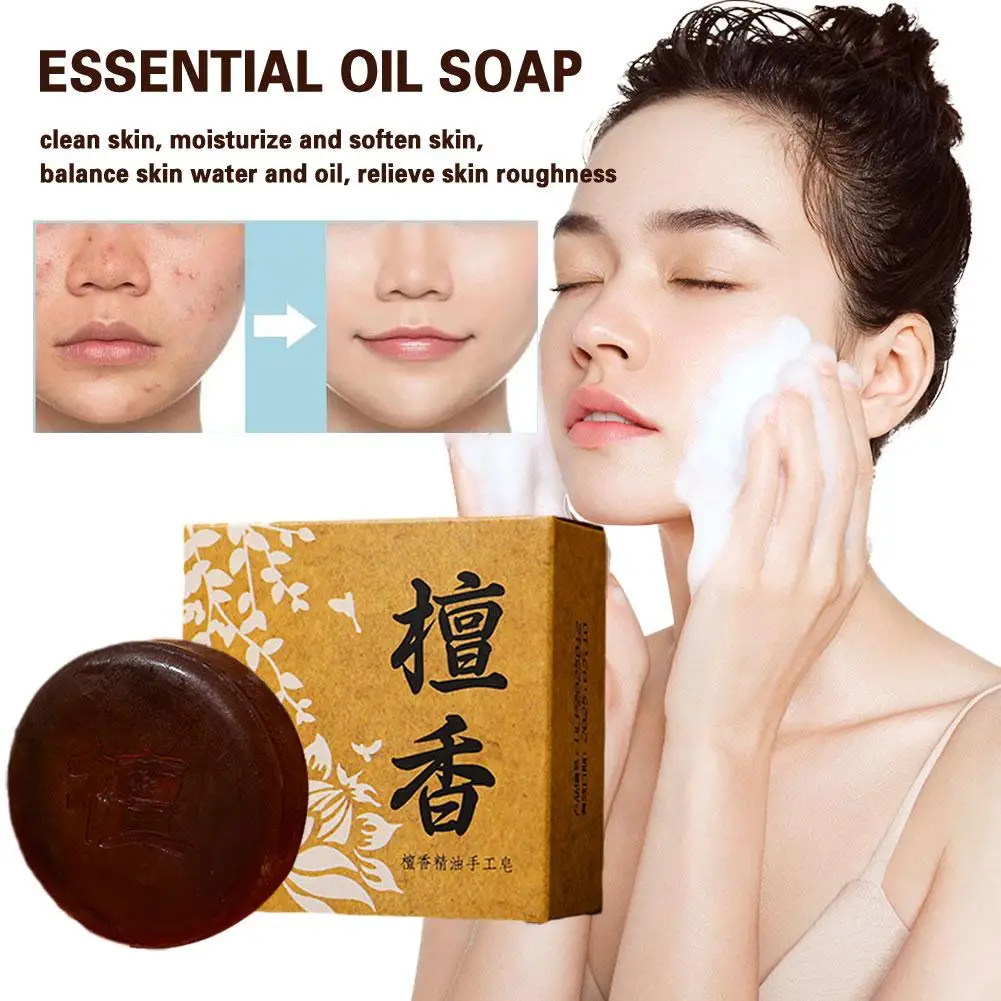 80/100g Sandalwood Handmade Soap Face Wash Removal Acne Treatment Oil Control Moisturizing Whitening Soap Face Care