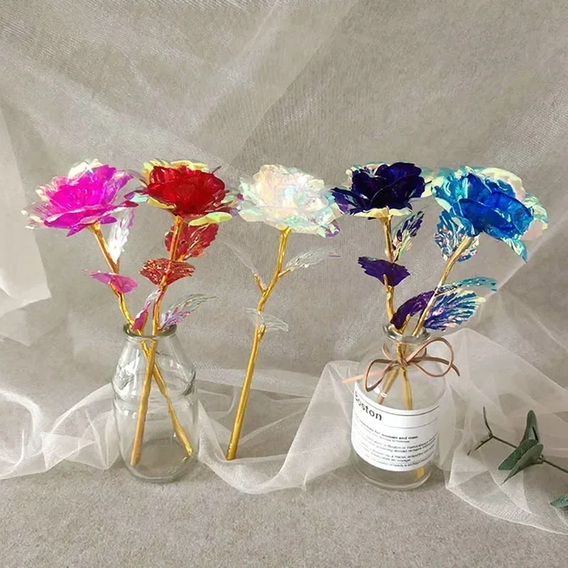 

24CM Foil Plated Rose Artificial Flower Plastic Base Creative Gift Lasting Forever Flower Wedding Decoration Festive Supplies