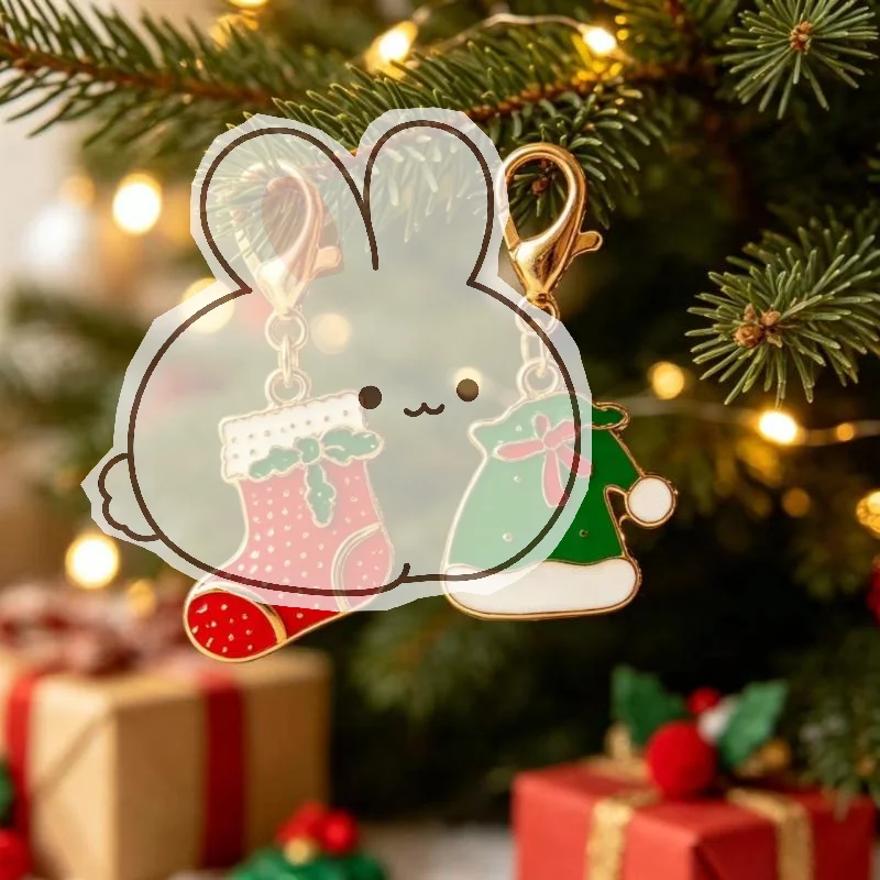 10Pcs Mixed Xmas Themed Keychains Clip On Pendants for DIY Necklace Making Family Craft Activity Gifts