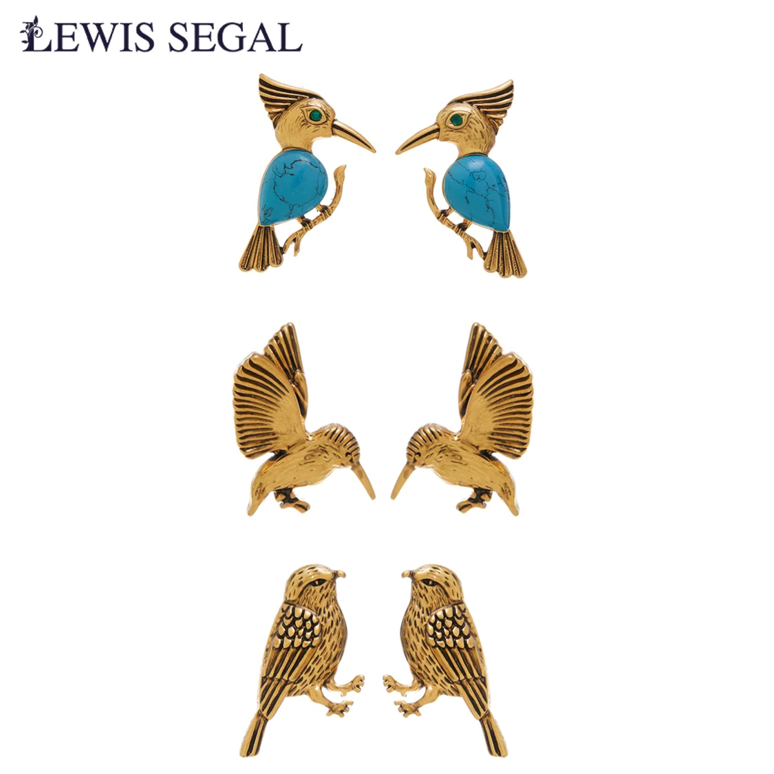 LEWIS SEGAL Medieval 18k Jewelry Gold Bird Vintage Earrings for Women Woodpecker/Hummingbird/Linnet Shaped 18K Gold Plated