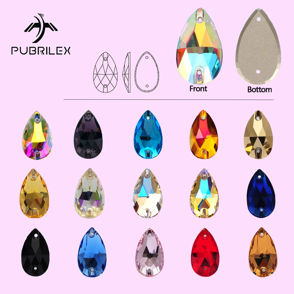 Pubrilex 3230 Drop Sew On Rhinestones Different Colors Sewn Rhinestones Flatback Glass Strass for Crafts Dancing Dress Design