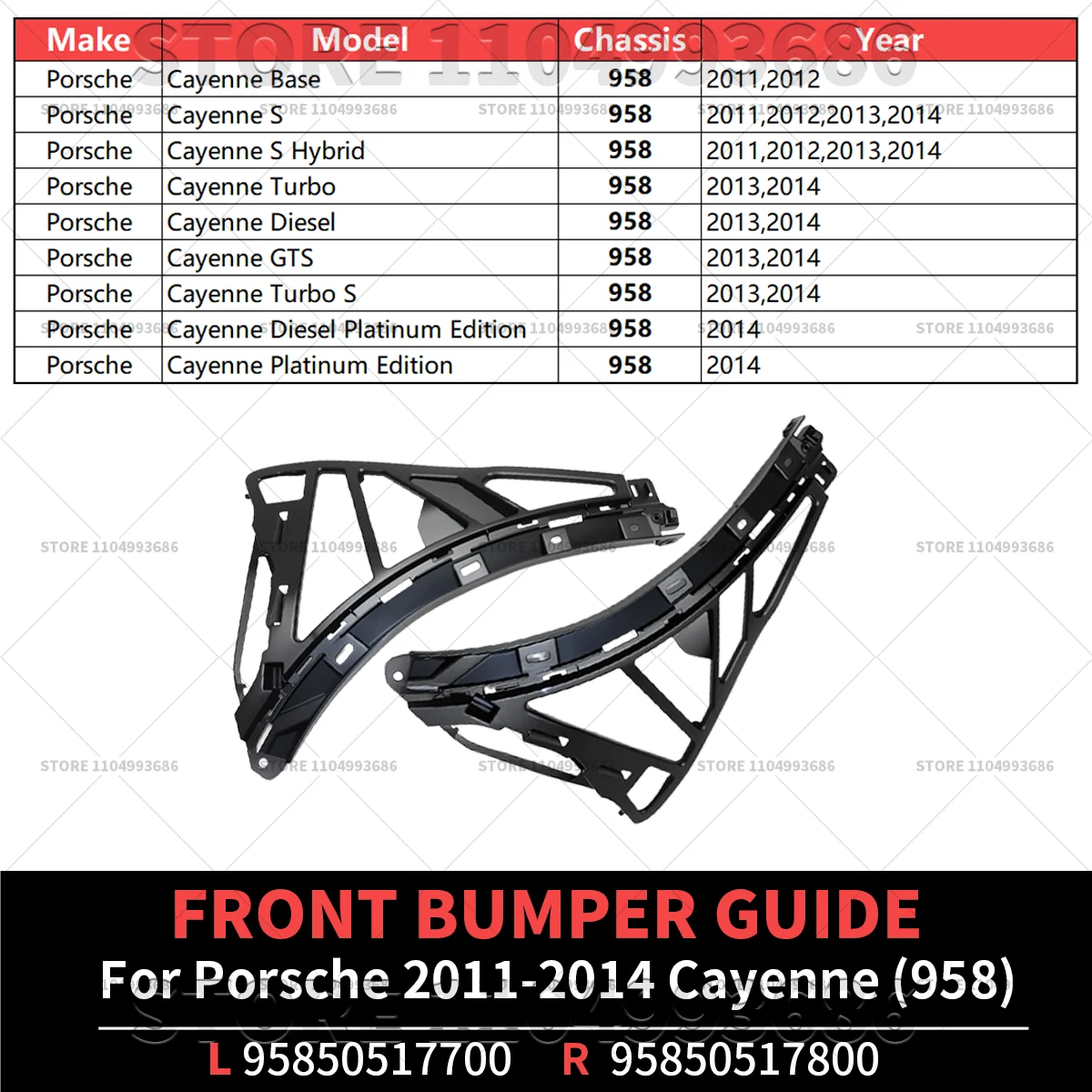 For 2011 2012 2013 2014 Porsche Cayenne (958) Front Bumper Lateral Guide Left and Right Bracket OEM 95850517700 95850517800