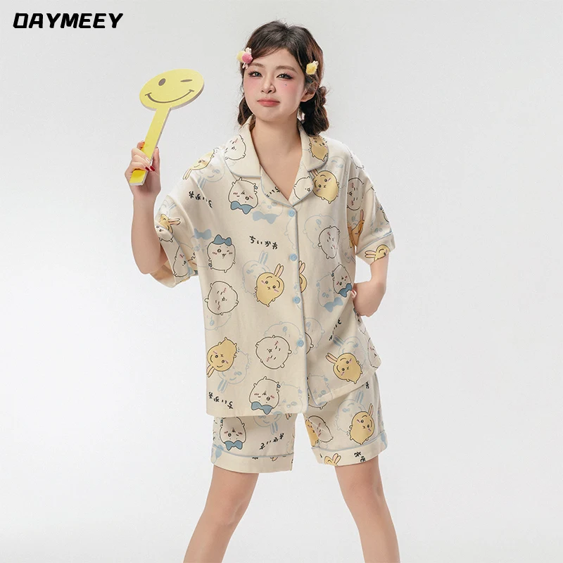 

Cute Cartoon Pajamas For Women's Summer Pure Cotton Short Sleeved 2024 New Thin Home Clothing Set