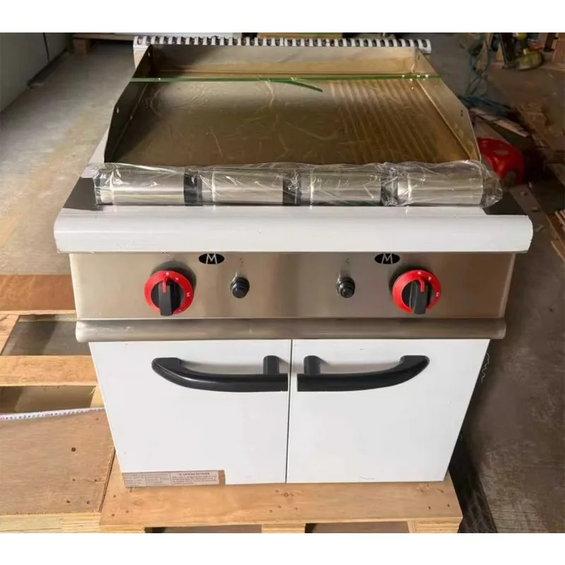 Kitchen Equipment Stainless Steel Gas Griddle with Cabinet Oven Stove Burner Baking Machine Continuous Cooking Line