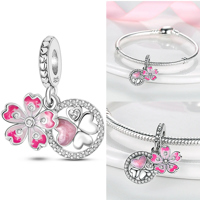 2026 Neuer Rosa Charm aus 925 Sterling Silber, Herz-Schleife-Parfüm-Rosen-Perlenanhänger, passend für europäische Armbänder, DIY, romantisches Geschenk für Frauen – Detail 7