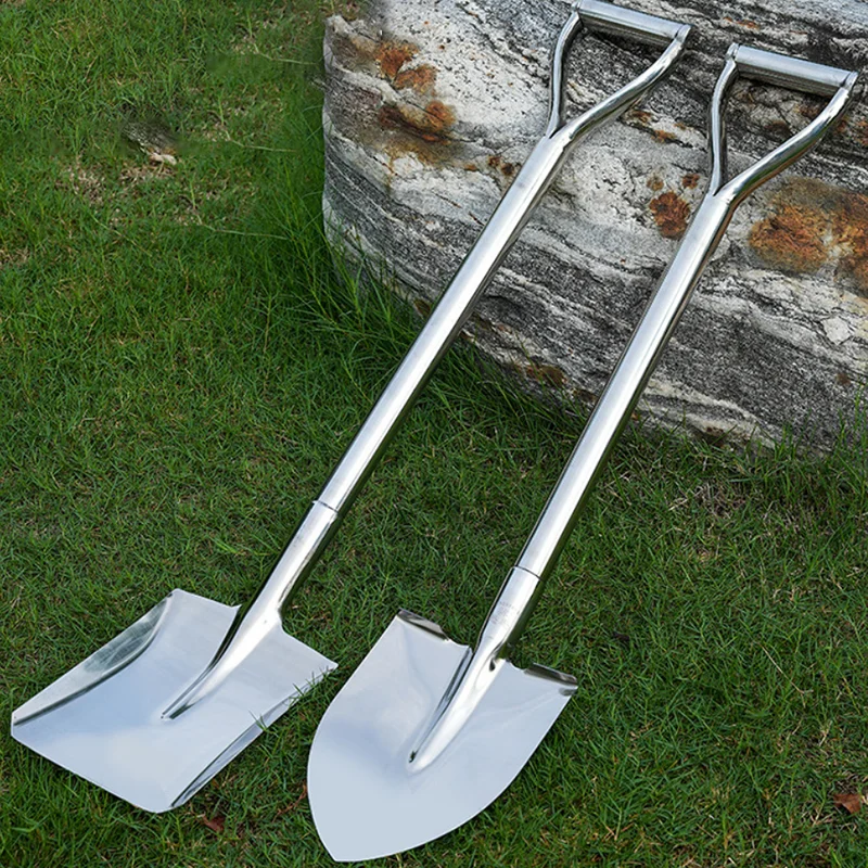 Square-Head Stainless Steel Outdoor Shovel with D-Handle, One-Piece Welded Long-Handled Shovel, Multifunctional Shovel Tool