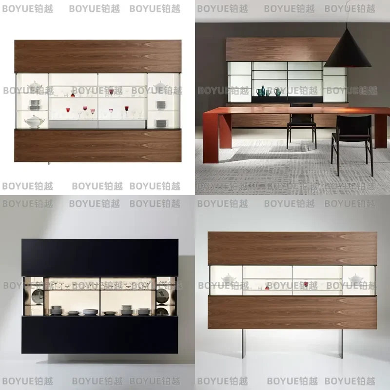 Italian Minimalist Tall Solid Wood Sideboard Multi Functional Dining Room Storage Cabinet Wine Rack Modern Home Furniture