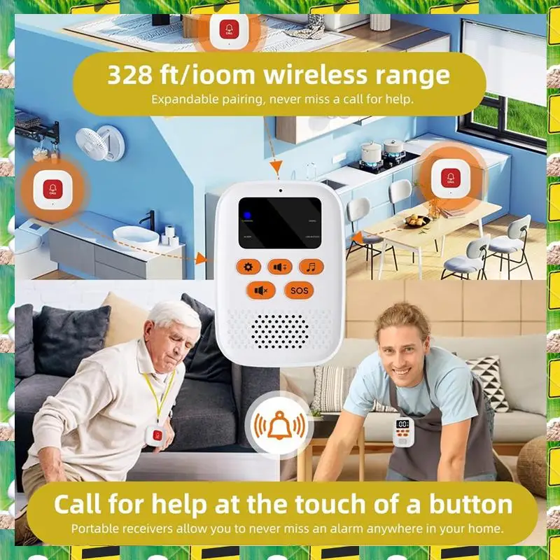 3C Electron Wireless Caregiver Call Button SOS Emergency Monitor With Vibration, Personal Caregiver Pager For Elderly Care,Wirel