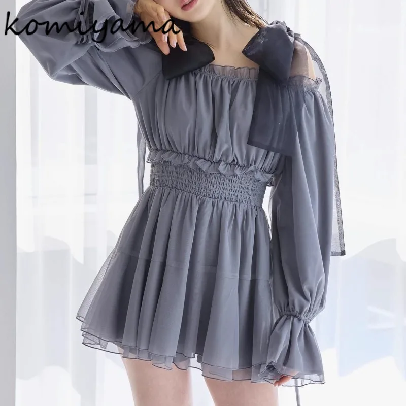 Bandage Bow Shirts & Blouses Japanese Sweet Blusas Fungus Tunic Camisas Off Shoulder Ropa Mujer 2024 Spring Summer New Tops