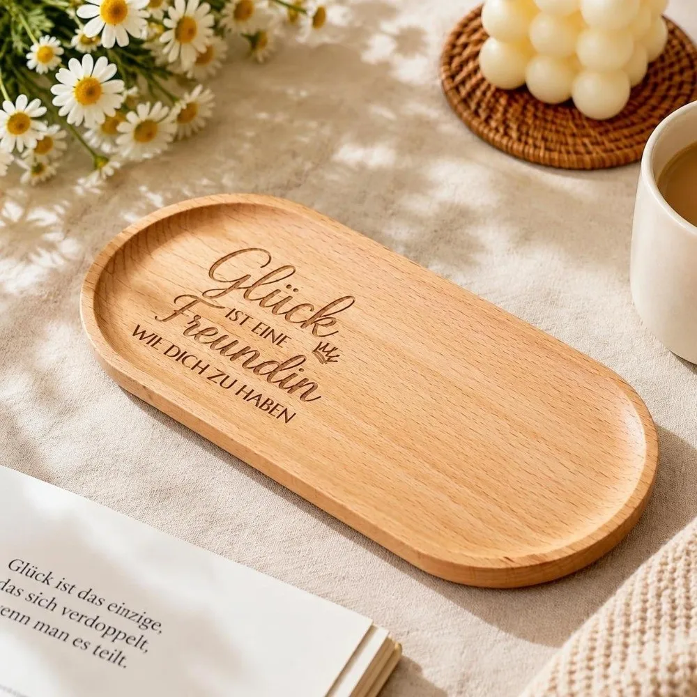 Japanese style Solid Wood Wooden Tray Minimalist Oval Serving Tray Natural Portable Dessert Plate Coffee