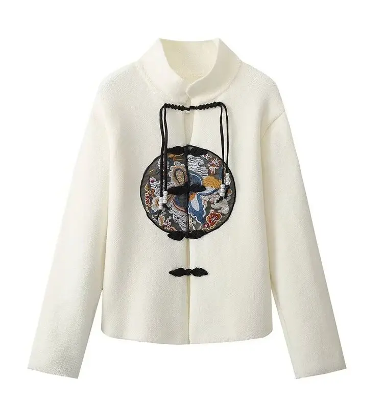 New Women's Design Slimming Long Sve Heavy Embroidery Knitted ort Coat Versatile Sle Spring 2024 Regular Fit Loose pe