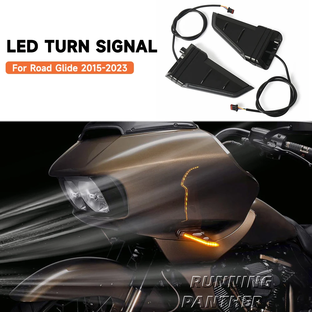 

Motorcycle LED Turn Signal For Road Glide Custom FLTRX Ultra FLTRU Limited FLTRK 2015-2023 Front Side Brake Flowing Accessories