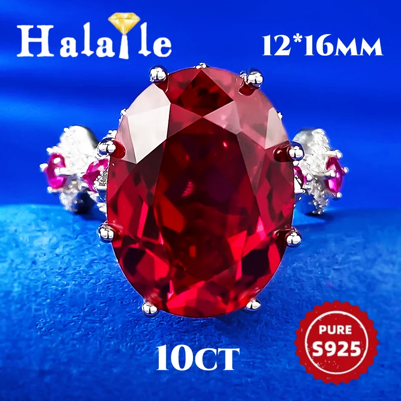 

Halaile 10CT Oval Cut Ruby Zircon Diamond Ring S925 Sterling Silver Classic Fine Jewelry Luxury Party Birthday Gift for Women