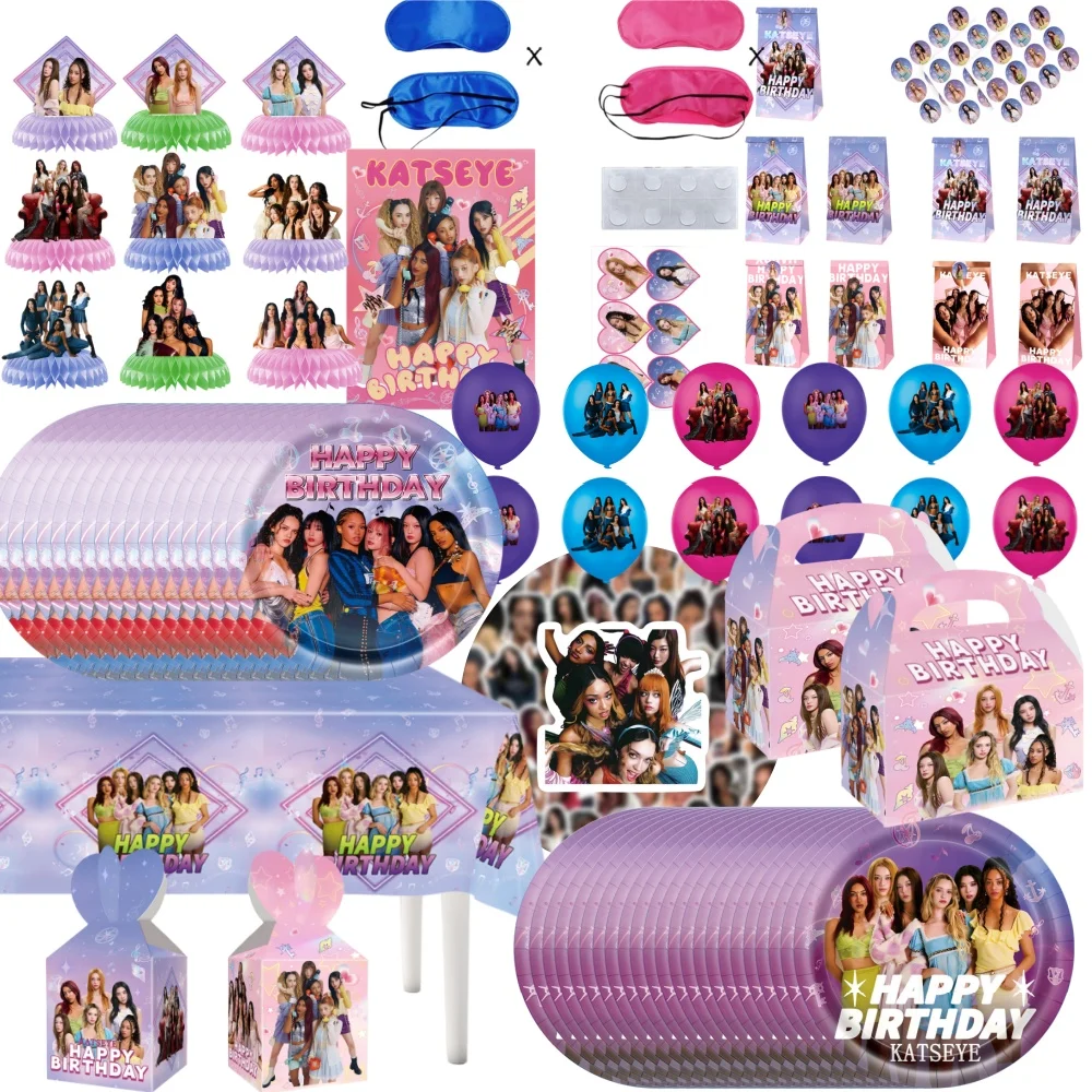 Ensemble de fournitures pour fête d'anniversaire K&Katseye Idol, assiettes, gobelets, serviettes et ballons sur le thème des groupes de filles Kpop pour les fans, cadeaux de fête, baby shower