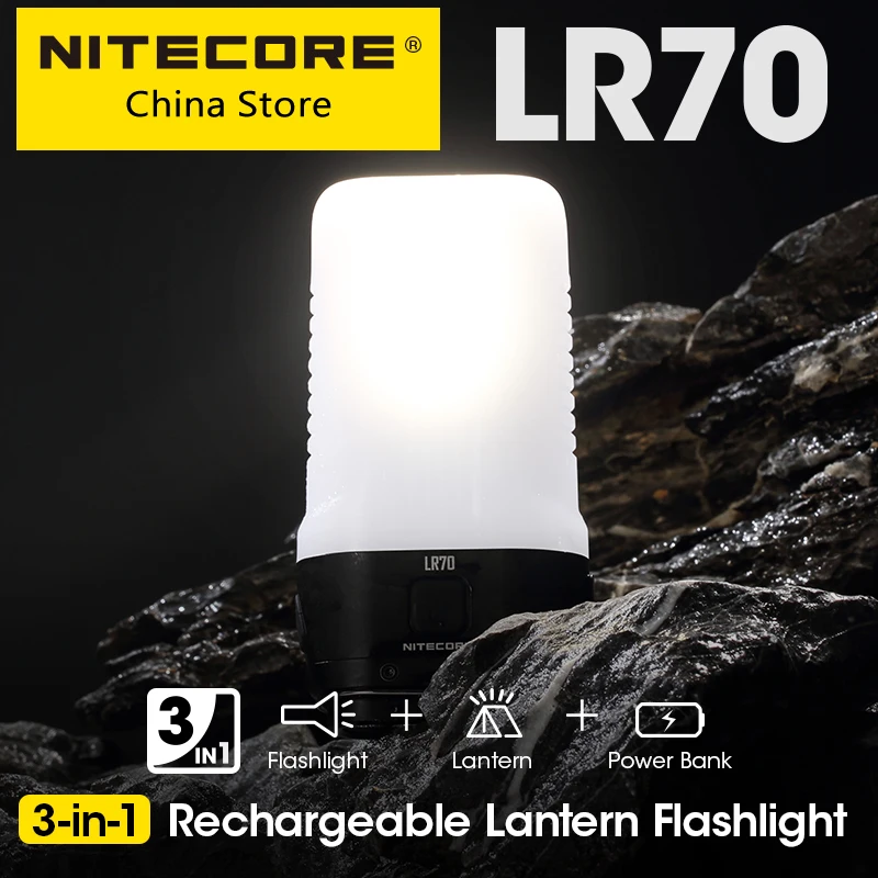 

NITECORE 3-in-1 LR70 Camping Lantern USB-C Rechargeable Flashlight 18W QC PD Fast Charge Power Bank Portable Tent Light