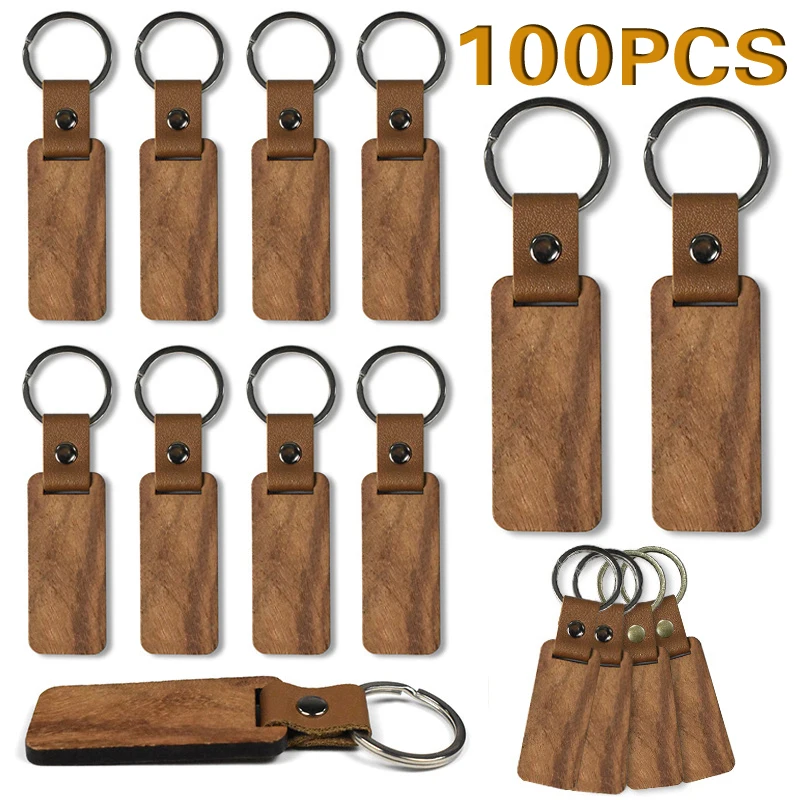 

100pcs DIY Souvenir Keyring Leather Sublimation Blank Wooden Key Chains Keychain