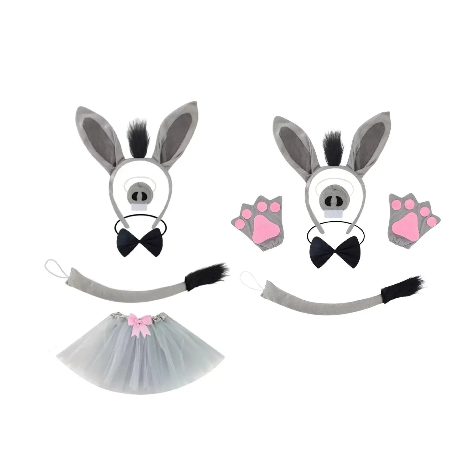 Conjunto de fantasia de burro moda orelhas bandana nariz e cauda para performance em palco