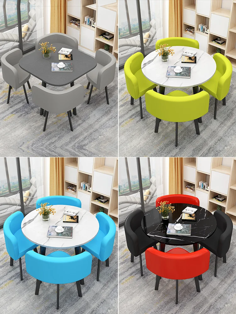 

Dining Table Set 4 Chairs Office Reception Seat Suits Negotiation Table Casual Visitor Round Table Visitor Office Desk Chair Set