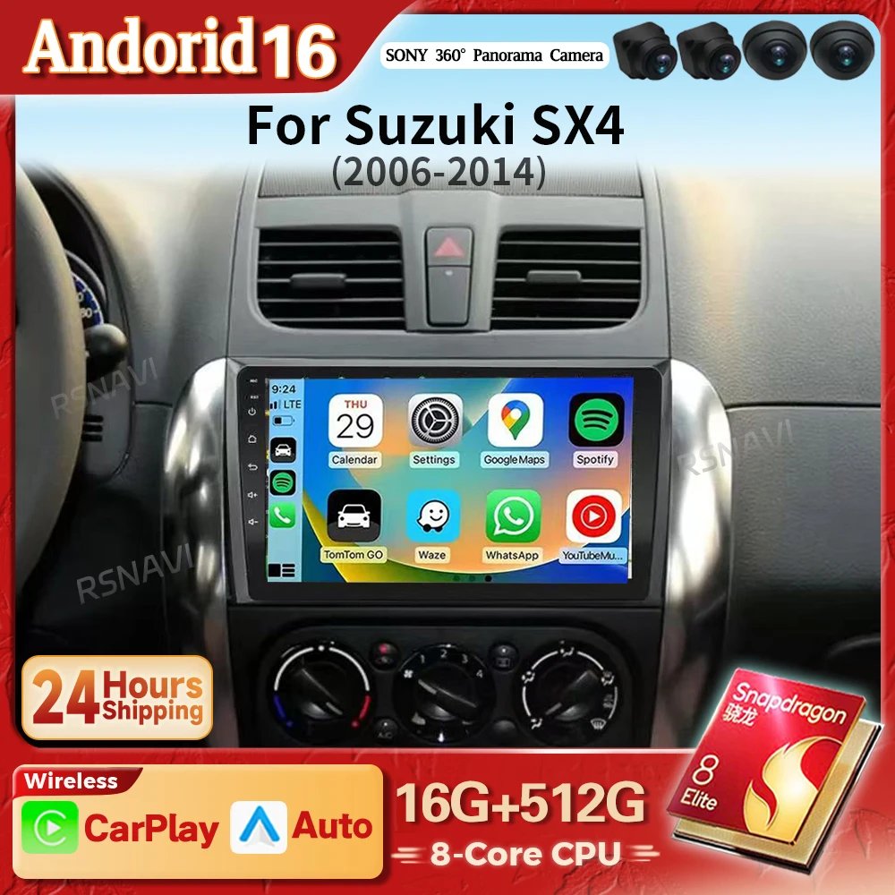 Radio Multimedia para Auto con Snapdragon Android 16 y Carplay para Suzuki SX4 SX 4 2006 - 2013, Unidad Principal con Pantalla QLED 2K, Reproductor con Android Auto