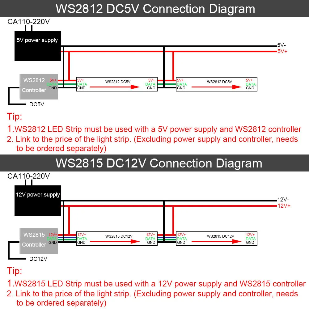 WS2812B WS2815 LED Strip Black/White PCB 30/60/74/96/144leds/m Individually Addressable IC Smart Light IP30/IP65/IP67 DC5V/12V