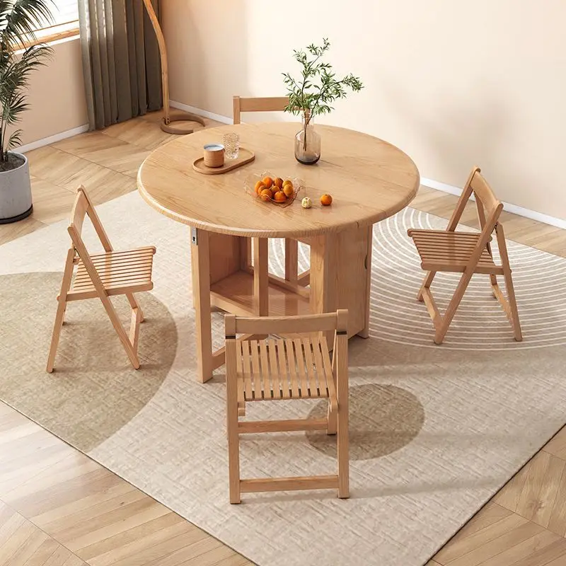 Solid Wood Folding Dining Table And Chair Set Convertible And Movable Storage For Home Use Hotels In Small-Sized Apartments