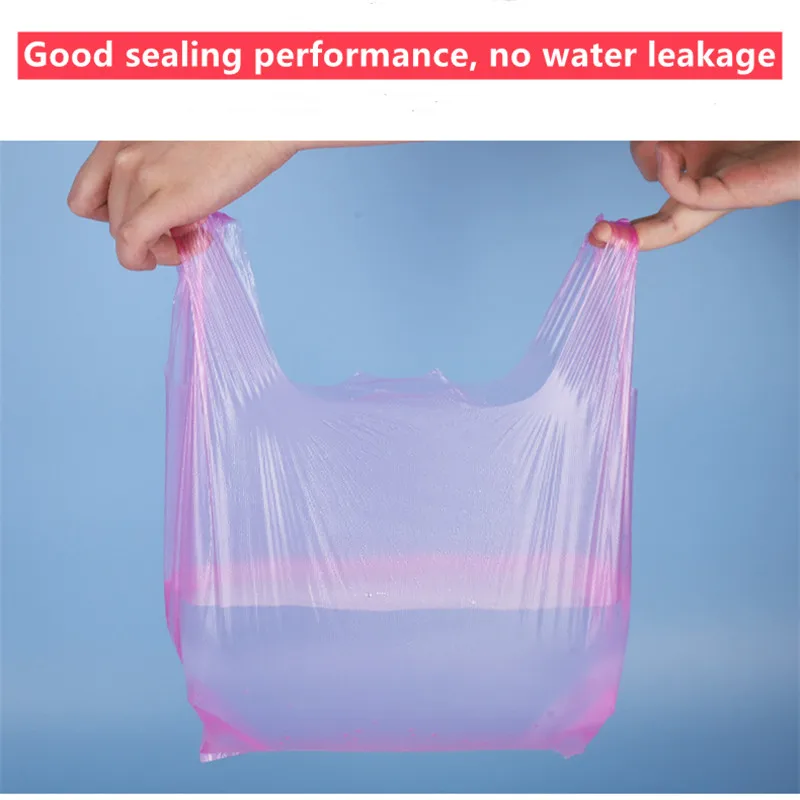 100Pcs Pink Plastic Bag Vest Storage Bag Supermarket Grocery Shopping Takeaway Packing Garbage Bag Kitchen Living Room Clean