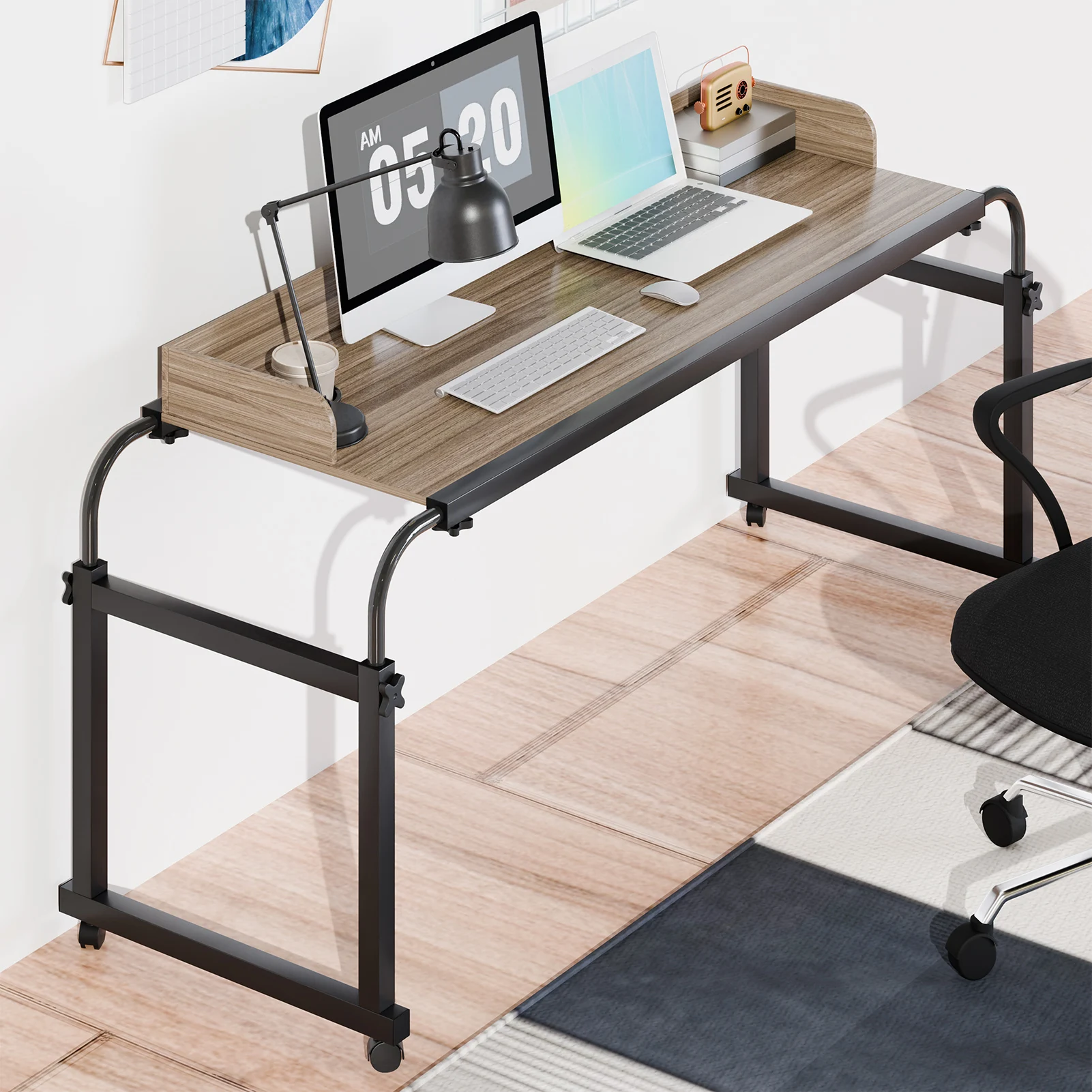 Portable Bedside Table,Adjustable Height And Length Bedside Computer Desk,Raised Panel, Widened And Lengthened Working Area
