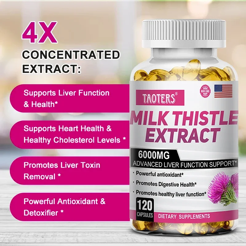 Milk Thistle + Dandelion Root-Antioxidant,Liver and Kidney Protectant,Detoxifying and Cleansing,Promotes Skin Health, Digestive