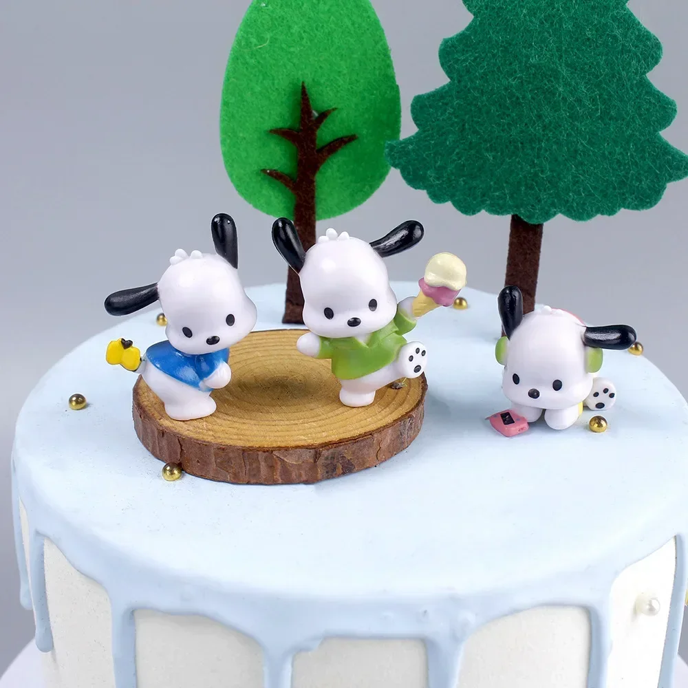 Figuras de acción de Sanrio para niños, juguetes de Pochacco, Cinnamoroll, adorno de escritorio, regalo de cumpleaños, 5 piezas