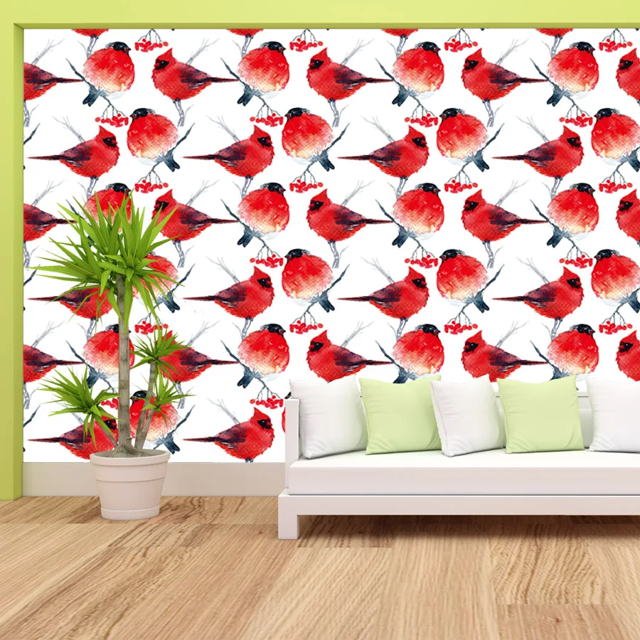 

10+ Watercolor Red Cardinals Drawing Colorful Renovation Peel n Stick Wallpaper for Living Room Bed Wall Papers Home Decor Mural