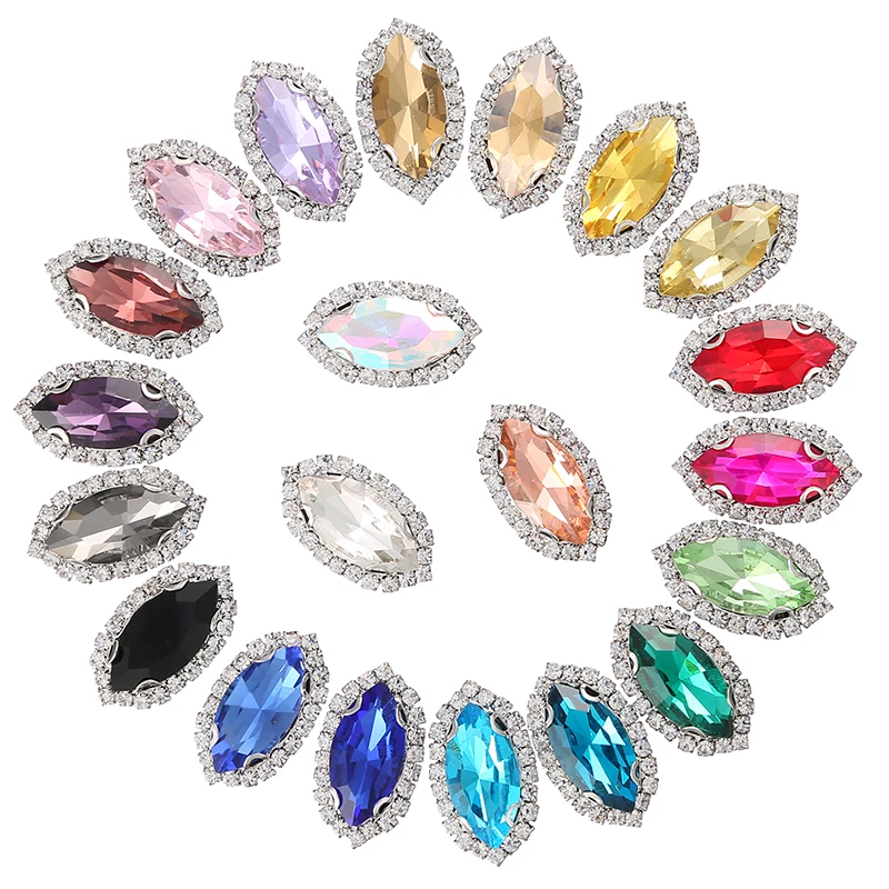 10 pezzi bottoni per cucire a occhio di cavallo gemme di cristallo pietre con artigli in argento dorato strass Flatback accessori cuciti con Glitter