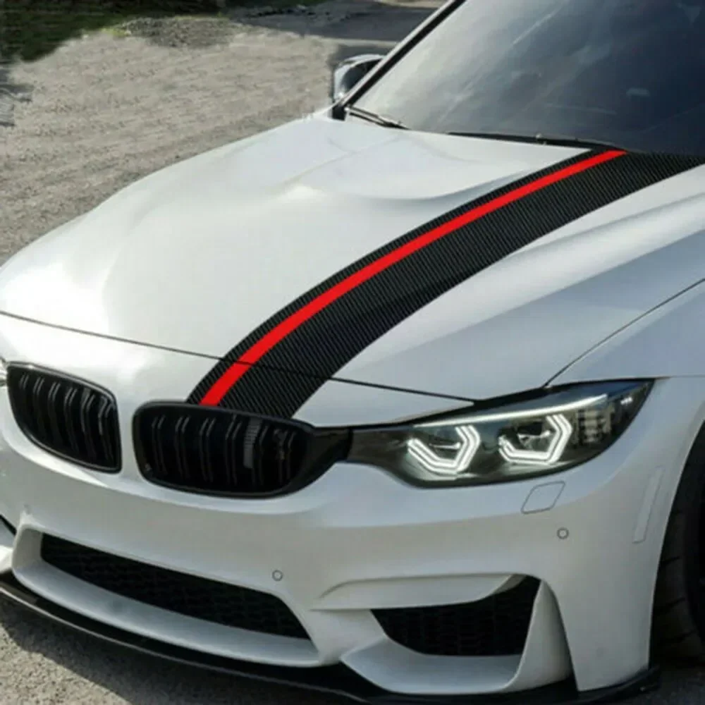 1pcs 5D Auto Carbon Fiber Car Rally Racing Stripes Front Hood Decal Wrap Sticker