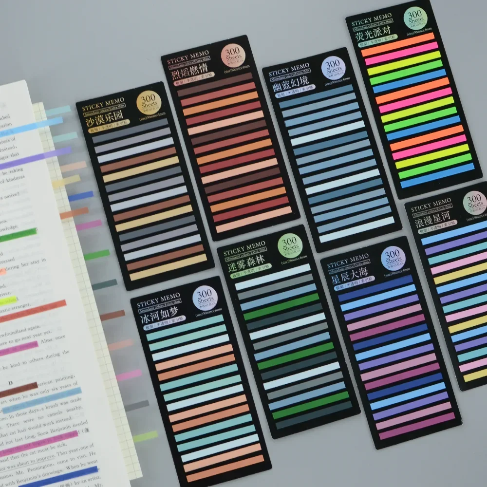 300 colored transparent stickers with self-adhesive annotations, reading bookmarks, labels, notebooks, beautiful stationery