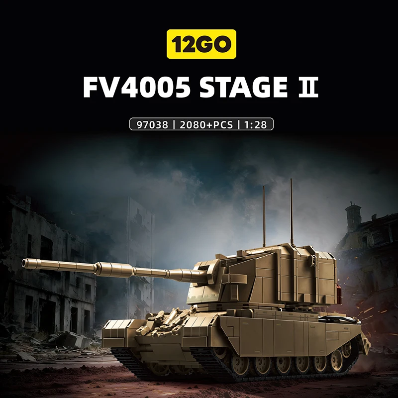 12GO Military Tank Building Block Kit FV4005 STAGE II Main Battle Tank Model Vehicle Car DIY Bricks Toy for Boys Adult Gifts