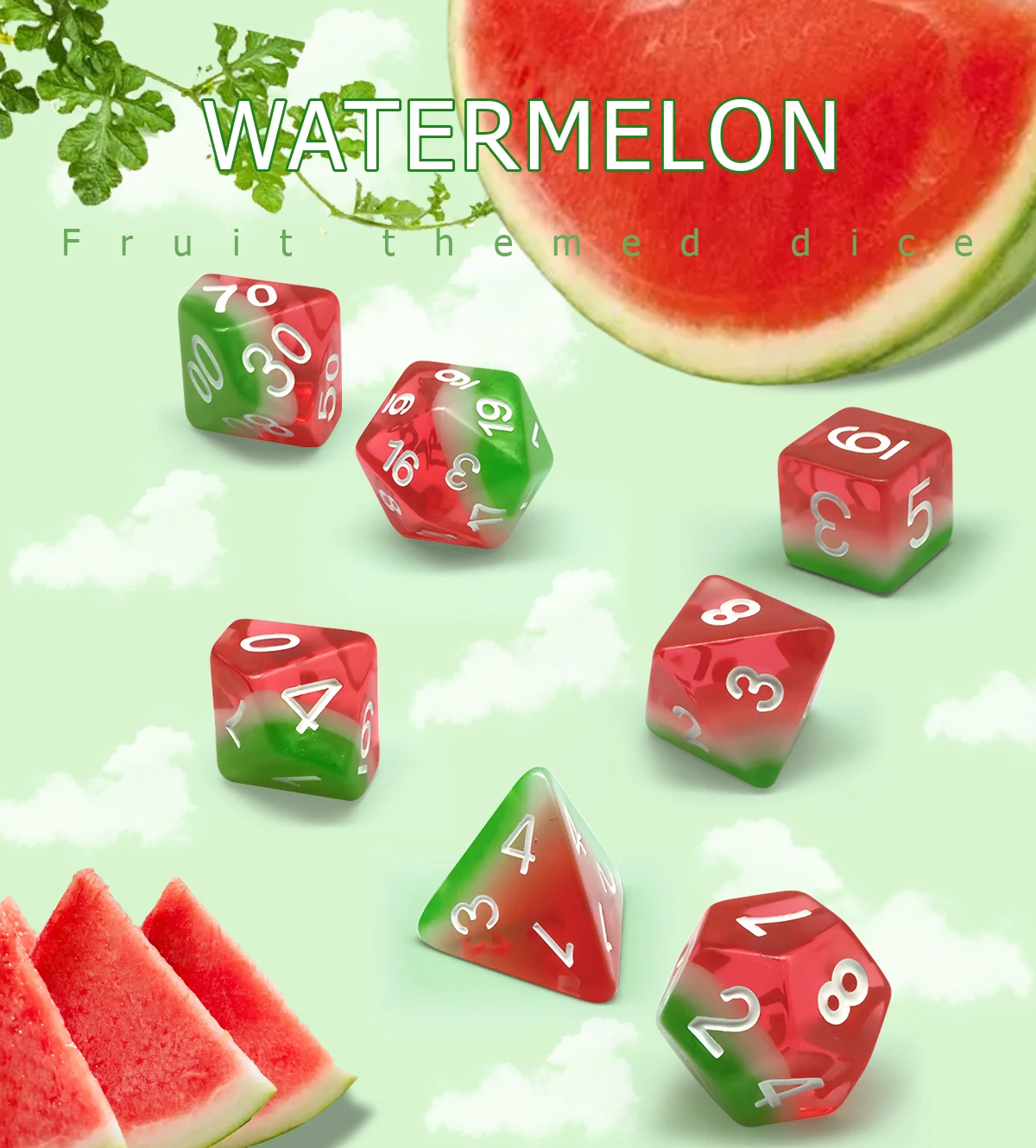7Pcs/Set D&D Dice Resin Watermelon Polyhedral Dices Set Retro Number Portable Toys DND RPG TRPG Party Board Games Accessories
